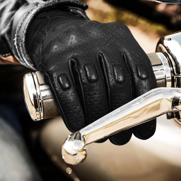 Men's Premium Waxed Austin Brown Leather Perforated Motorcycle Gloves - Picture 5 of 9